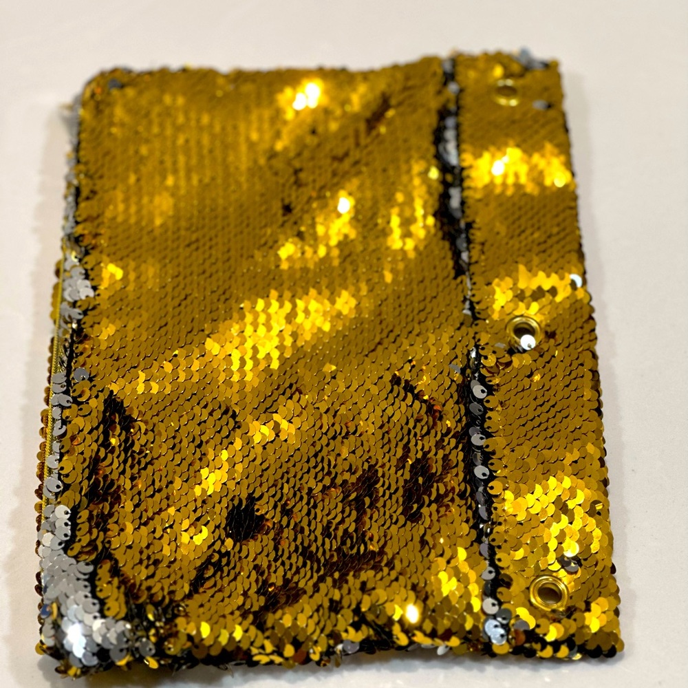 Sequin zip up bag, makeup pouch, gold & silver flip sequins